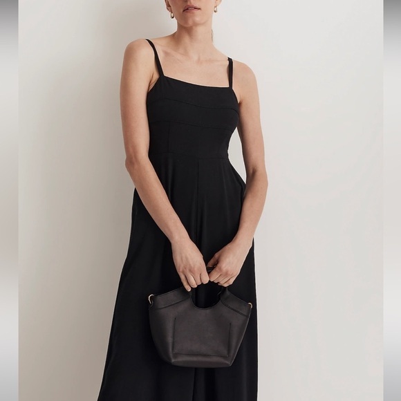 Madewell Square Neck Wide Leg Sleeveless Jumpsuit NM489 Black 4 - Picture 4 of 7